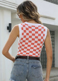 O-Neck Geometric Print Knitted Short Crop Tank