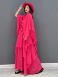 Ruffle Trim Loose Irregular Hem Dress For Women Round Neck Half Sleeve Solid Casual Dresses Female Summer