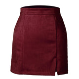 Womens High Waist Faux Suede Double Front Bodycon Mini Hip Skirt Female Pencil A-line Shorts Woman School Girl Skater Skirt