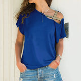 Explosion Casual Slanted Shoulders Cross Irregular Short-Sleeved Print Women