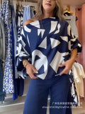 Women's Wear 2024 Summer Geometric Printed Bat Shirt INS Style Trousers Fashion Leisure Suit-Outfit