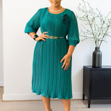 Women's 2025 Short-Sleeved Square Neck Solid High-Waisted Lotus-Leaf-Side Bag OL Pencil Skirt African