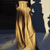 Elegant Loose Women Full Length Pants High Waist Tunic Patchwork Ruffles Pleated Wide Leg Pant For Female