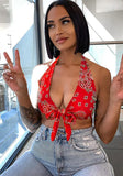 Printed V-neck Crop
