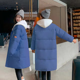 2021 Snow Wear Long Winter Coat Women Spliced Hooded Warm Parkas Female Hooded Padded Winter Jackets Women