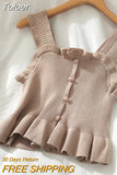 2023 Y2K Buttons Cute Women Cropped T-shirt New Streetwear Stripe Sexy Summer OFF White Ruffles Sleeveless