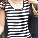 Women Slim Striped T-Shirt Black White O-Neck Tops Korean All-Match Shirts Ladies Short Sleeve Casual Shirt Hot