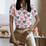 Lady Short Sleeve Print Shirt Top Casual Turn-down Collar Button Shirts For Women 2023 Spring Summer Slim Button Blouse-Outfit