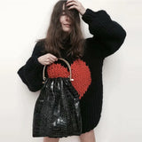 chic red heart jumper pullovers long sleeve o neck autumn winter women sweater black lamb wool mohair christmas