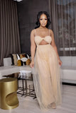 Sexy Strap Sleeveless Solid Mesh Hollow Out Full Length Loose
