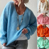 Glutinous V-Neck Long-Sleeved Sweater Woman 2025 Autumn And Winter Cover Solid Color Lazy Wind Loose Knitted Shirt