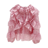 Straight Cut Out Shirt For Women Round Neck Long Sleeve Ruffle Trim Solid Blouses Female Clothing Style New