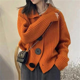 Sweater Women's Lazy Lapel Knitted Cardigan Women's Autumn And Winter New Long-Sleeved Loose Fashion Big Button Jacket-Outfit