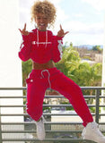 Fashion Letter Print Contrast Piping Long Sleeve Hoodies And Pant