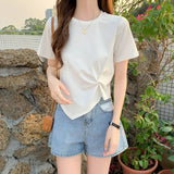 Irregular T-shirt Women Summer Skinny T Shirt Femme Solid Short Sleeve Korean Kpop Slim O-Neck Tshirt Woman Clothes Top-Outfit