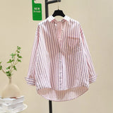 Cotton Thin Striped Shirt Women Long Sleeve Fashion Korean Casual Loose Shirt Women Wear