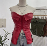Real Shooting Hottie Retro Tender With Chest Pad Wrapped Bra Zipper Design Smear Bra Vest Short Sleeveless Top