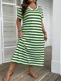 Women's Clothing 2025 Summer New V-Neck Striped Print