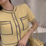 yellow small sweet round collar knitting cardigan female spring new brief paragraph cultivate one's morality