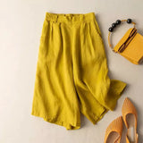 Thin 2023 New Women's Clothing Crop Cotton Hemp Leg Wide Dropping Feeling Half Elastic High Waist Art Casual Pants-Outfit