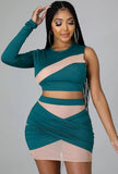 Sexy Contrast Tape One Shoulder Bodycon