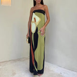 Spring Dress Women's Fashion Sleeveless Shoulder Stamped Breast Sexy Detender Print