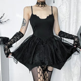 Sling Net Stitching Irregular Dress Women's 2024 Dark Wind New Fashion Slim Skirt-Outfit