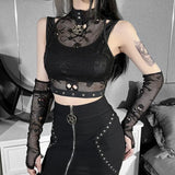 Dark Wind Netting Skull Lace Vest Two-Piece Set Spring Ins Sexy Inner Suit-Outfit