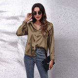 Shirt Women's Denswear Simulation Silk Long-Sleeved Shirt New Women's