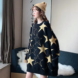 Star Pattern Pullover Women Sweater Long Sleeve Sweaters Loose Embroidery Knitted Sweater Women's Jumper Plus