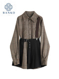 Autumn Winter Fashion Patchwork Dress Women's Long Sleeve Elegant Vintage Plaid ins Street Korean Black Skirt Woman