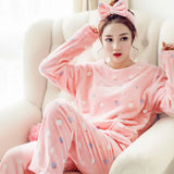 Heart Fur Suit Set Home Wear 2 Pieces Set Outfits Women Winter Warm Fur Pllover & Pants Female