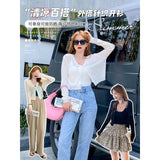 Knitted Cardigan Women's Summer Thin Short Blouse Air-Conditioned Shirt Shawl With Ice Wire Long-Sleeved Sunscreen Jacket-Outfit