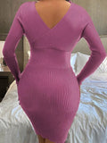 Knit V-Neck High Waist Wrap Midi