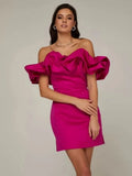 Women's Lotus Leaf Side Sexy Shoulder Dress Solid Color High-End Temperament Braid Skirt Dress Dress