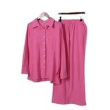 Linen Wide Leg Pants Set Two Piece Set Women Vintage Boho Maxi Shirt Autumn Holiday Loose Work Streetwear Y2k Outfits-Outfit