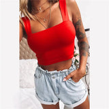 Neck Sleeveless Summer Crop Top White Women Black Casual Basic T Shirt Off Shoulder Cami Sexy Backless Tank