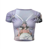Y2k Aesthetics Crop Tops 00s Harajuku Patchwork T-shirt Grunge Irregular V-neck Tshirt Vintage Japanese E-girl Tops
