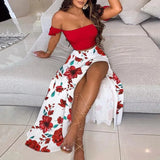 Slim Fit Bohemian Print Skirt Retro Set For Women Sexy Off The Shoulder Crop Top And Maxi Skirts Two Piece Sets