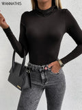 Turtleneck Bodysuits Basic Black Female Autumn Long Sleeve Fashion Sexy Casual Slim Sport Tops Overall For Women