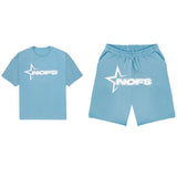 Year's New Short-Sleeved Shirt For Men And Women's Trend Card Street Hip-Hop Punk Letter Printed T-Shirt Shorts-Outfit