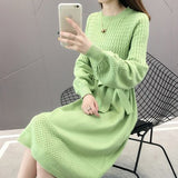 Size Loose Solid Casual O-Neck A-Line Autumn Winter Sweater Dress Female Dress Sweater Bottoming Maternity Spring