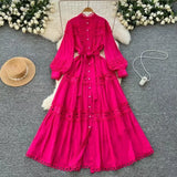 Style Dress Summer Dress Women's Heavy Industry Hollow Lace Splicing Long French Lantern Sleeve