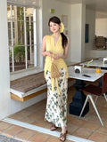 Xixi 2025 Summer New Temperament Retro Print High-Waisted Slimming Skirt With Crooked Pencil Skirt Women
