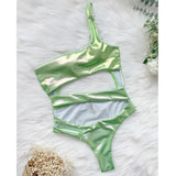 Piece Swimsuit Female 2021 Hot Stamping Swimwear Women One Shoulder Hollow Out Swimsuit Monokini Bathing Suit Beachwear