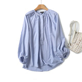 New French Commuter Style Girl's Bubble Sleeve Round Collar Shirt In Spring-Outfit
