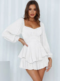 Graduation party Muiches Square Collar Flounced Edge A Line Casual Dress Spring Lantern Sleeve High Waist Mini Simple Dresses For