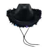 Feather Trim Cowboy Hats with Colorful LED Light Fun Club Party Disco Pink Cowgirl Hat for Women Men-Outfit