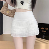 Fatmm Cake White Dress Autumn Big Umbrella Skirt Folded Tight Body Fat Long