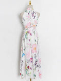 Print Colorblock Dress For Women Halter Sleeveless High Waist Midi A Line Dresses Female 2022 Summer Fashion